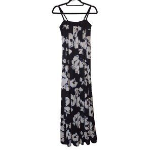 White House Black Market Womens 00 Maxi Dress Navy Blue White Flowers Spring